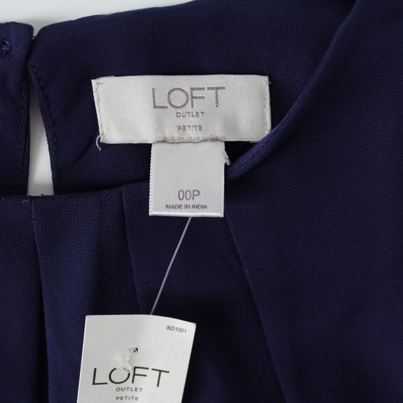 LOFT dress petite 00 00P Blue Embroidered Floral Hem Sleeveless Shift A-line - Picture 8 of 10